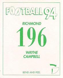1994 Select AFL Stickers #196 Wayne Campbell Back